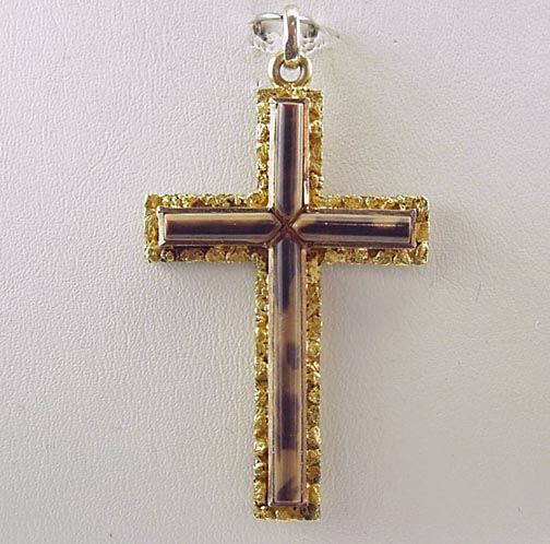 Antique 1920S Native Gold Natural Nugget Cross Pendant  